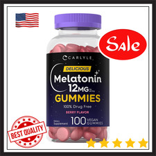 Melatonin Gummies 12Mg | 100 Count | Natural Berry Flavor | Vegan Supplement picture