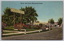 Postcard Hollywood Florida Circle Scenic City Landmark Gardens Linen UNP picture
