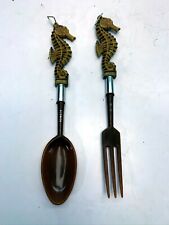 Vintage Seahorse Salad Two Piece Large Fork and Spoon Serving Set Hong Kong  picture