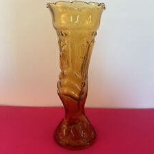 Antique Large Figural HAND Holding Beaded Panel VASE Amber Glass Victorian 12 picture