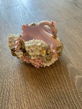 Pristine Vintage Lefton China Pink Ceramic Flower Encrusted Swan picture