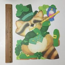 Eureka USA St Patricks Day Wall Decor Die Cut Double Sided Raccoon Shamrock Vtg picture