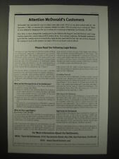 2005 Trans Fat Settlement Ad - Attention McDonald's Customers picture