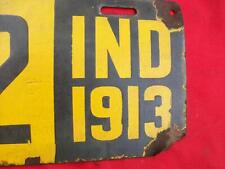 INDIANA BARN FIND-1913 INDIANA LICENCE PLATE-PORCELAIN PLATE picture
