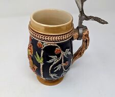 REDUCED - Barrel shaped German Beer Stein w/ stamp & #3 on bottom;  berry motif picture