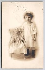 RPPC Toledo OH Little Girl And Large Antique Baby Doll Studio Photo Postcard A49 picture