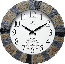 Infinity Instruments 13 inch Outdoor Wall Clock Faux Slate with Thermometer picture