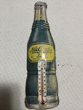 Vintage Original NUGRAPE Soda Thermometer Embossed Bottle Tin Sign Mint picture