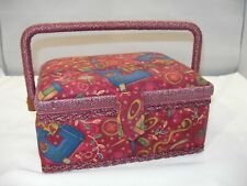 Lovely Vintage Portable Fabric Covered Sewing Box with Handle/Compartments picture