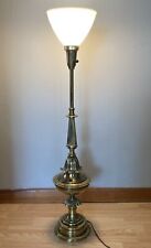 Vintage 39” STIFFEL Brass Torchiere Lamp With White Milk Glass Shade picture