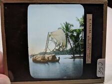 COLORED Glass Magic Lantern Slide CSE JAPAN BOATS FROM THE EAST WATER CRAFT ART picture