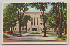 Oshkosh Wisconsin Winnebago County Court House Linen Postcard picture