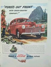 1946 Vintage Red Ford Automobile Print Ad, Mountain Backdrop, Beautiful Colors picture