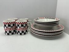 12 pc Coca-Cola Collectible Dish Set Checkered Pattern Gibson Plates Bowls Mugs picture