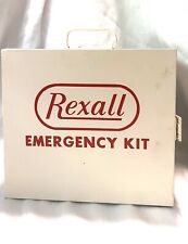 Vtg 60s Large Rexall Emergency Kit wall mount metal box plastic drawers Lock Key picture