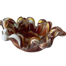 MCM Vintage Swirled Colored Glass Brown Yellow & White 1950s Ashtray picture