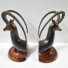 Vintage Sarreid Gazelle Antelope Brass on Wood Bookends Mid Century Spain picture