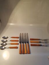 Vintage Lot of 11 Bakelite Butterscotch Universal Chrome Finish Fork Knife Spoon picture