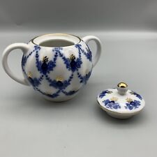 Lomonosov Porcelain Evening Time Sugar Bowl w/ Lid White Blue Hand Painted picture