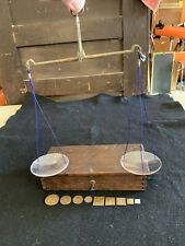 Vintage Antique 1800’s England Apothecary Brass Glass Scale W/ Weights picture