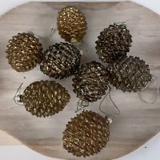 8 Vintage Pinecone Christmas Ornaments Shiny Gold Brown 3.25