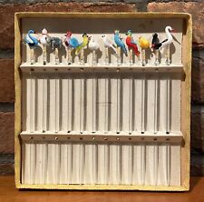 Set Of 12 Vintage Bohemian Hand Made Glass Animal Swizzle Sticks In Original Box picture