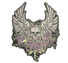 Skull and Roses with Wings Large Womens Biker Patch 10x8 Inch picture