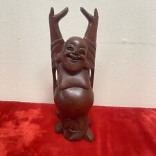 Hand Carved Solid Wood Happy with Hands Up Buddha Stands 10