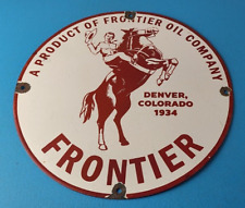 Vintage Frontier Gasoline Sign - Cowboy Gas Oil Service Station Porcelain Sign picture