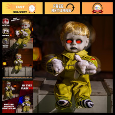 Creepy 10" Animatronic Boy Doll - Sound Activated, Light Up Eyes, Scary Hallowee picture