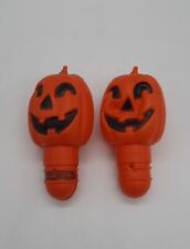 2 Vintage Halloween Jack O Lantern Pumpkin Head Blowmold Candy Container Toppers picture