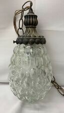 Vintage 60s Cut Glass Textured and Brass Boho 12” Hanging Chain Lamp Light TF picture