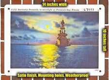 METAL SIGN - Florida Postcard - U.S.S. Battleship Pensacola, In Moonlight On Pe picture