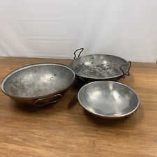 Vintage Antique Hammered Copper Nesting Mixing Bowls w/ Handles Set of 3 picture