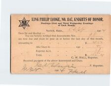 Postcard King Philip Lodge No. 1147 Knights of Honor Due Notice picture