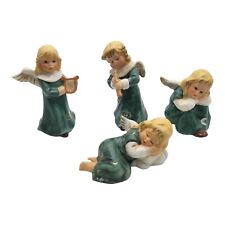 Lot of 4 Matching Goebel Weihnacht Green Christmas Angels Harp Horn Resting Girl picture