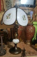 Antique 4 panel Leaded Milk Glass Table Lamp picture