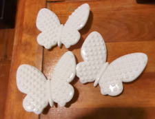 Set Of Three Vintage 60's Burwood Products Plastic Hobnail White Butterflies picture