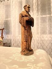 Primitive hand carved St. Francis W/Dove 12” painted wood folk art picture
