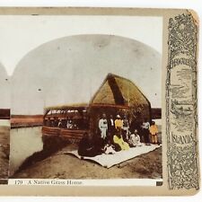 Hawaiian Islands Grass Hut Stereoview c1890 Tinted Native Home Photo Card B2206 picture