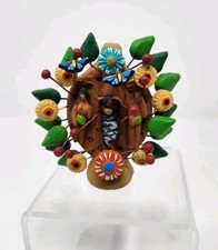 Mexican Folk Art Ornament 2.75" TREE of LIFE handmade clay colorful creation picture