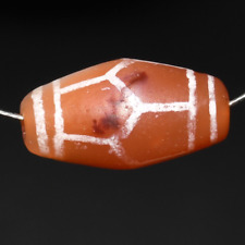 Ancient Central Asian Etched Carnelian Longevity Dzi Bead with Pattern picture