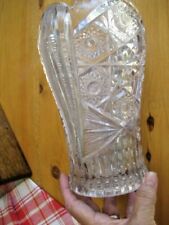 Vtg EAPG LG VASE Scallop Edge Intricate Delicate Cut Pressed Glass HEAVY Old 1 picture