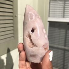 Unique Pink Amethyst Flower agate Crystal Tower Flame With Bubble Druzy picture