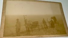 Rare Antique American Lake Erie Landscape Horse Carriages on Beach Cabinet Photo picture