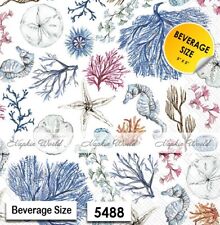 (5488) TWO Paper BEVERAGE / COCKTAIL Decoupage Art Craft Napkins - OCEAN ANIMALS picture