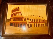Vtg Wood Marquetry Inlay Picture Art Italy Inlaid 11”x 8.5” Roman Coliseum EUC picture