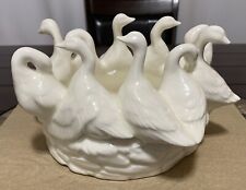 Vintage Ceramic Geese On Nest Planter Bowl Signed 10 Geese Two Piece Mold picture