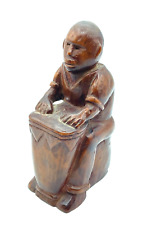 Folk Art Man Drummer Wood Carving Figurine Hand Carved Primitive Vintage 5 1/4