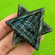 Natural Labradorite Hexagram Eye Quartz Skull Crystal Specimen Reiki Healing 1PC picture